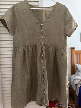 Madewell Olive Green Button-Front Linen Dress